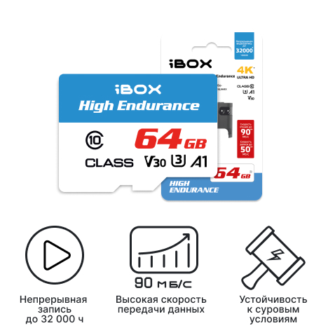 Карта памяти microSDXC 64GB iBOX High Endurance Speed Card